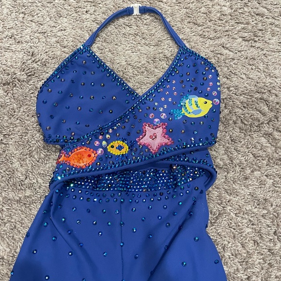 Girls blue under the sea fish custom dance costume unitard - Picture 6 of 7